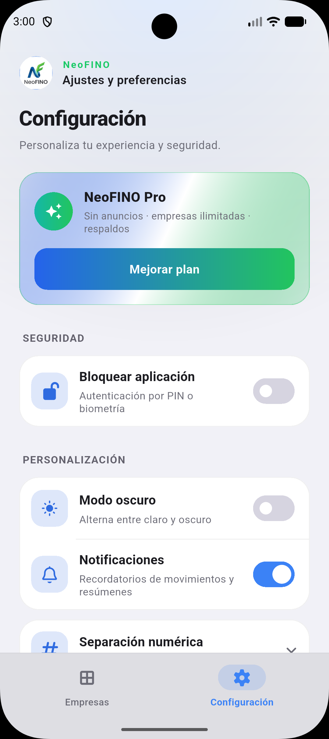 Ajustes y Pro