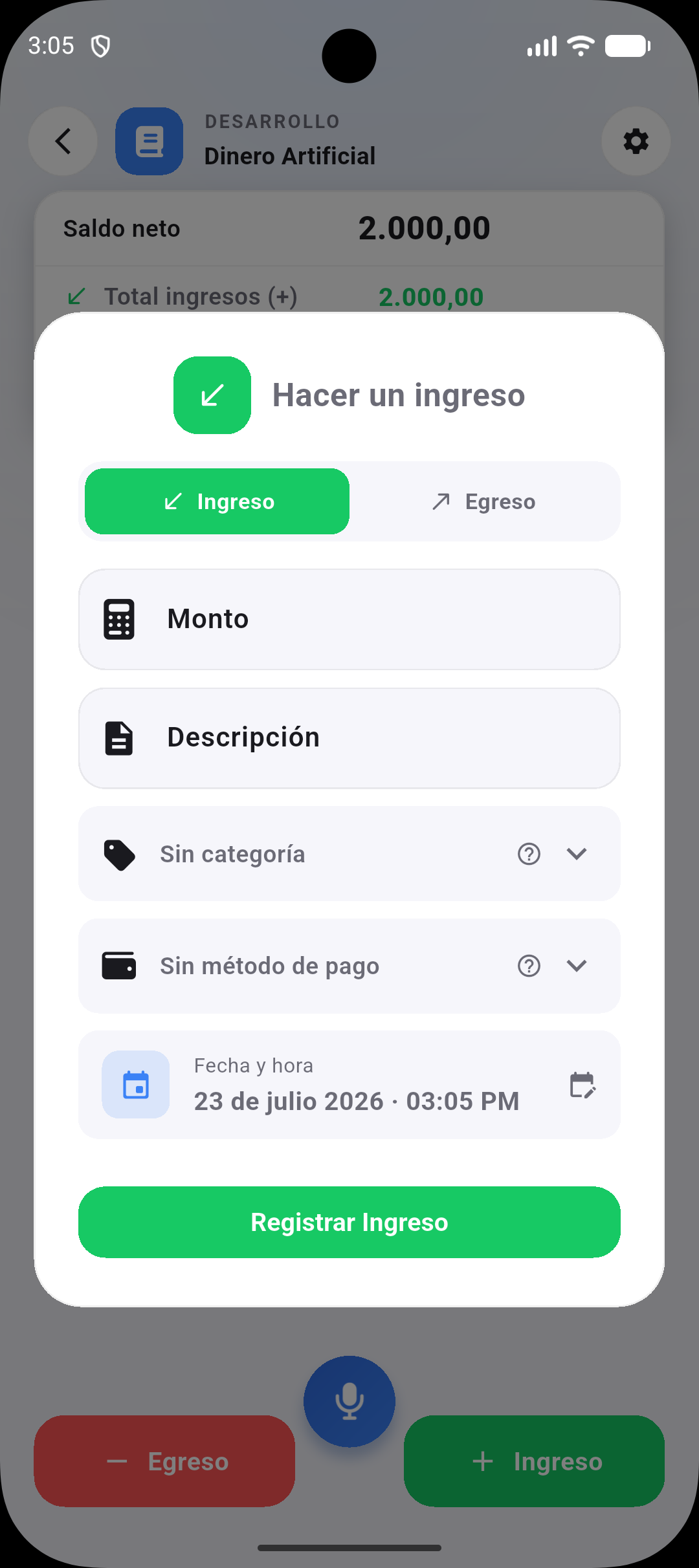 Registrar movimiento